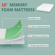 Load image into Gallery viewer, Forsythia 10&quot; Full Green Tea Gel Memory Foam

